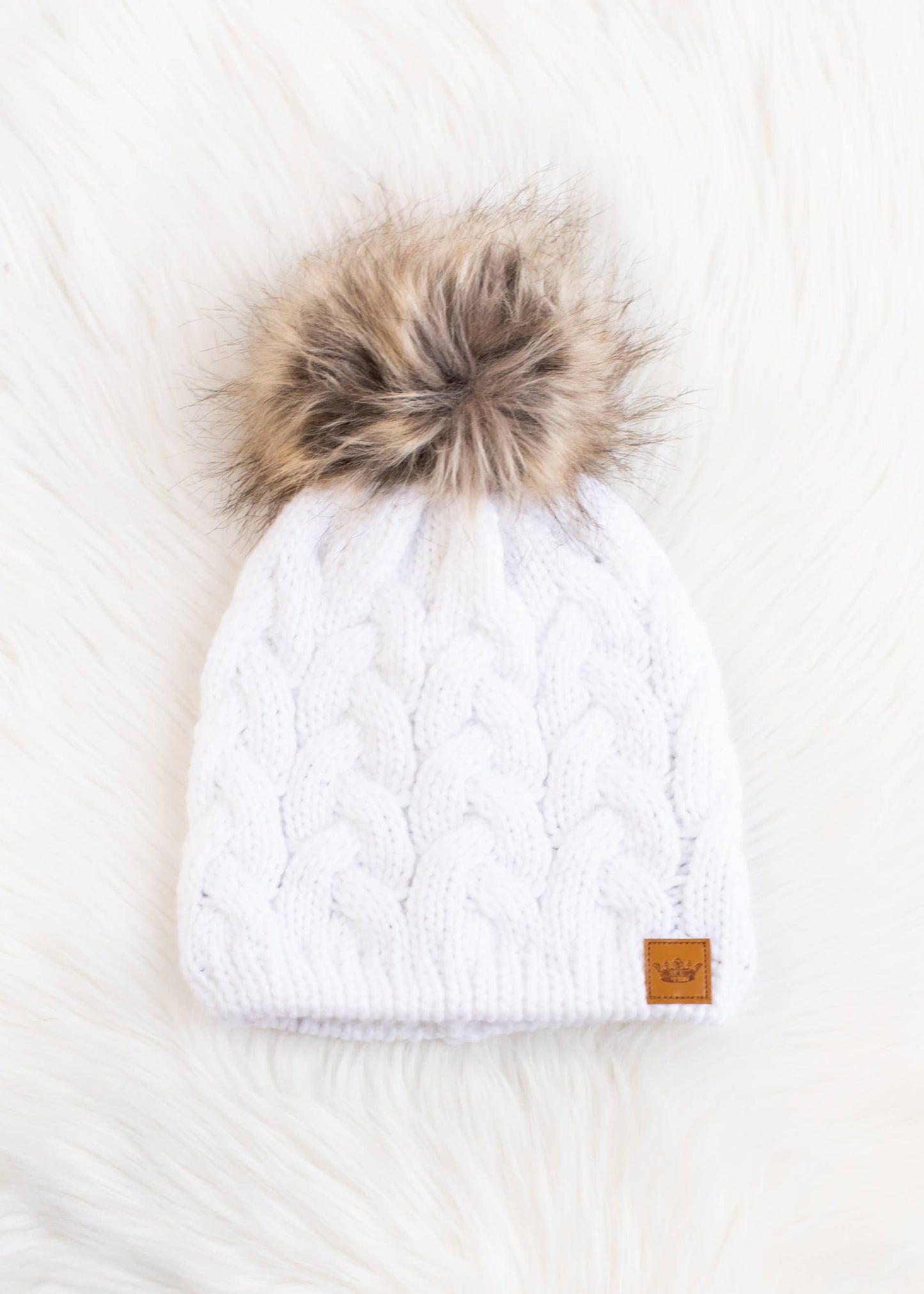 White Braided Knit Pom Hat