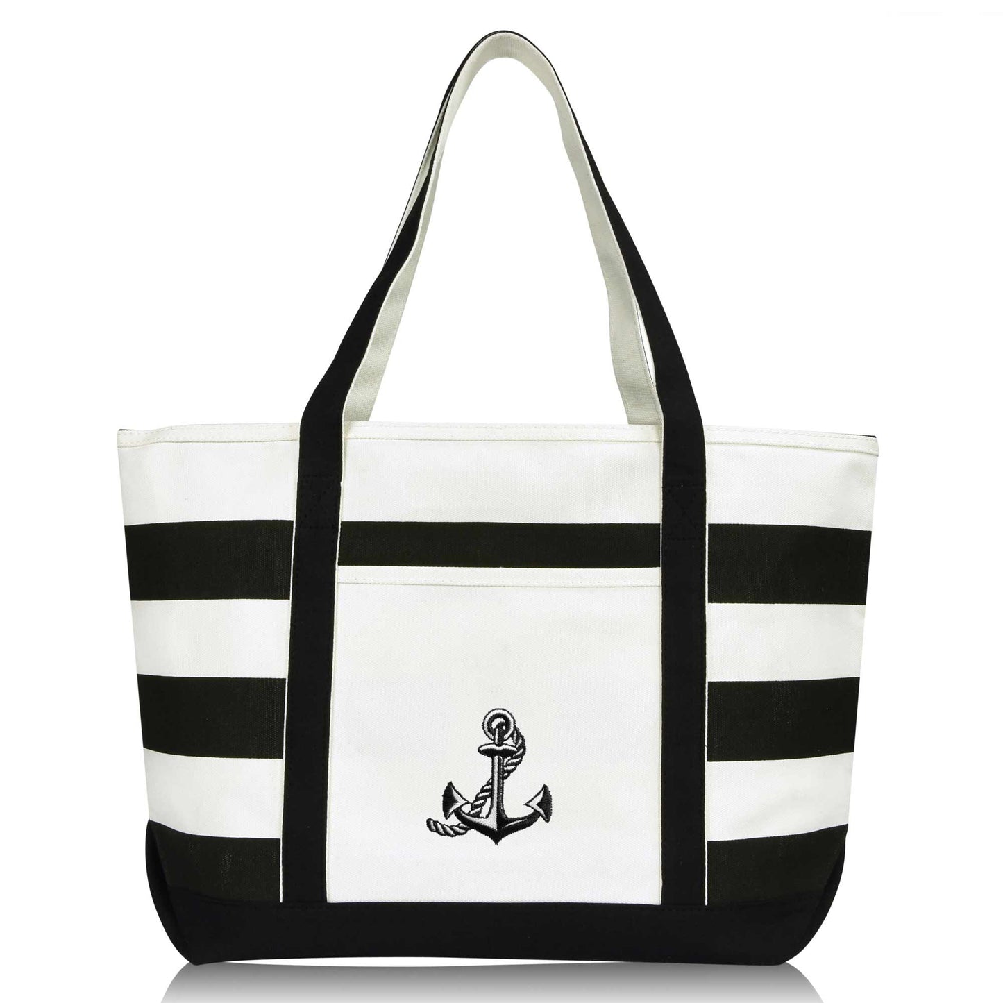 DALIX Anchor With Rope Womens Embroider Striped Cotton Tote