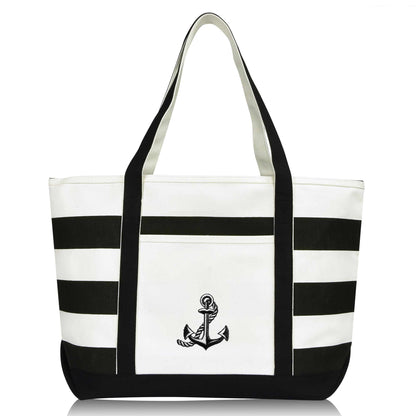 DALIX Anchor With Rope Womens Embroider Striped Cotton Tote