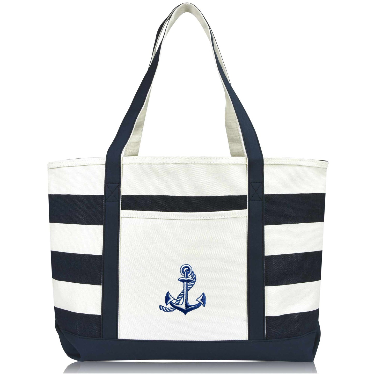 DALIX Anchor With Rope Womens Embroider Striped Cotton Tote