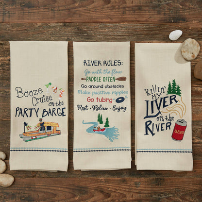 River Rules Embroidered Dishtowel