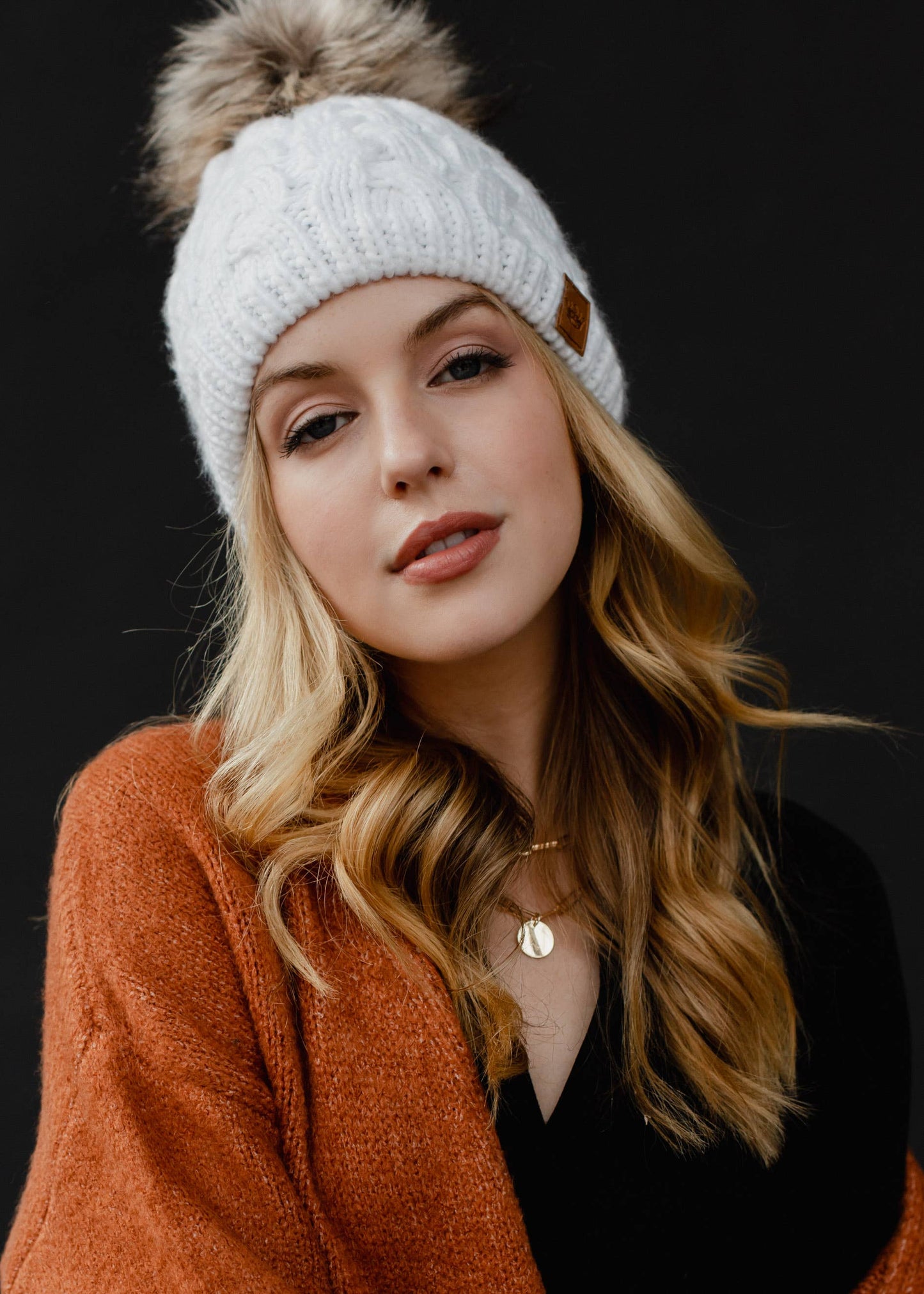 White Braided Knit Pom Hat