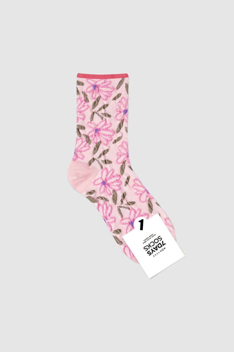 Women's Crew Flora Socks: KW-C-222-3