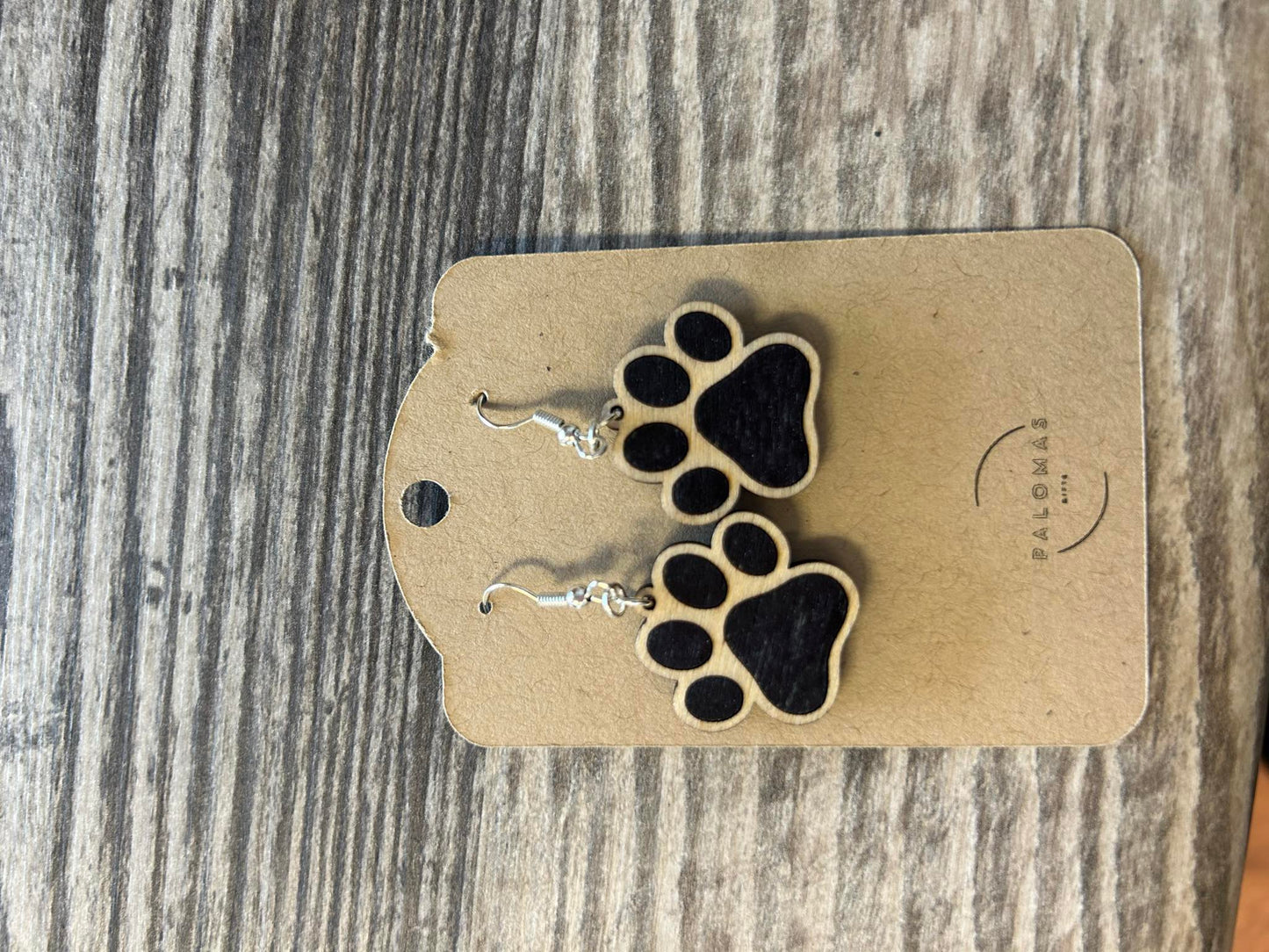 wooden paw print earrings