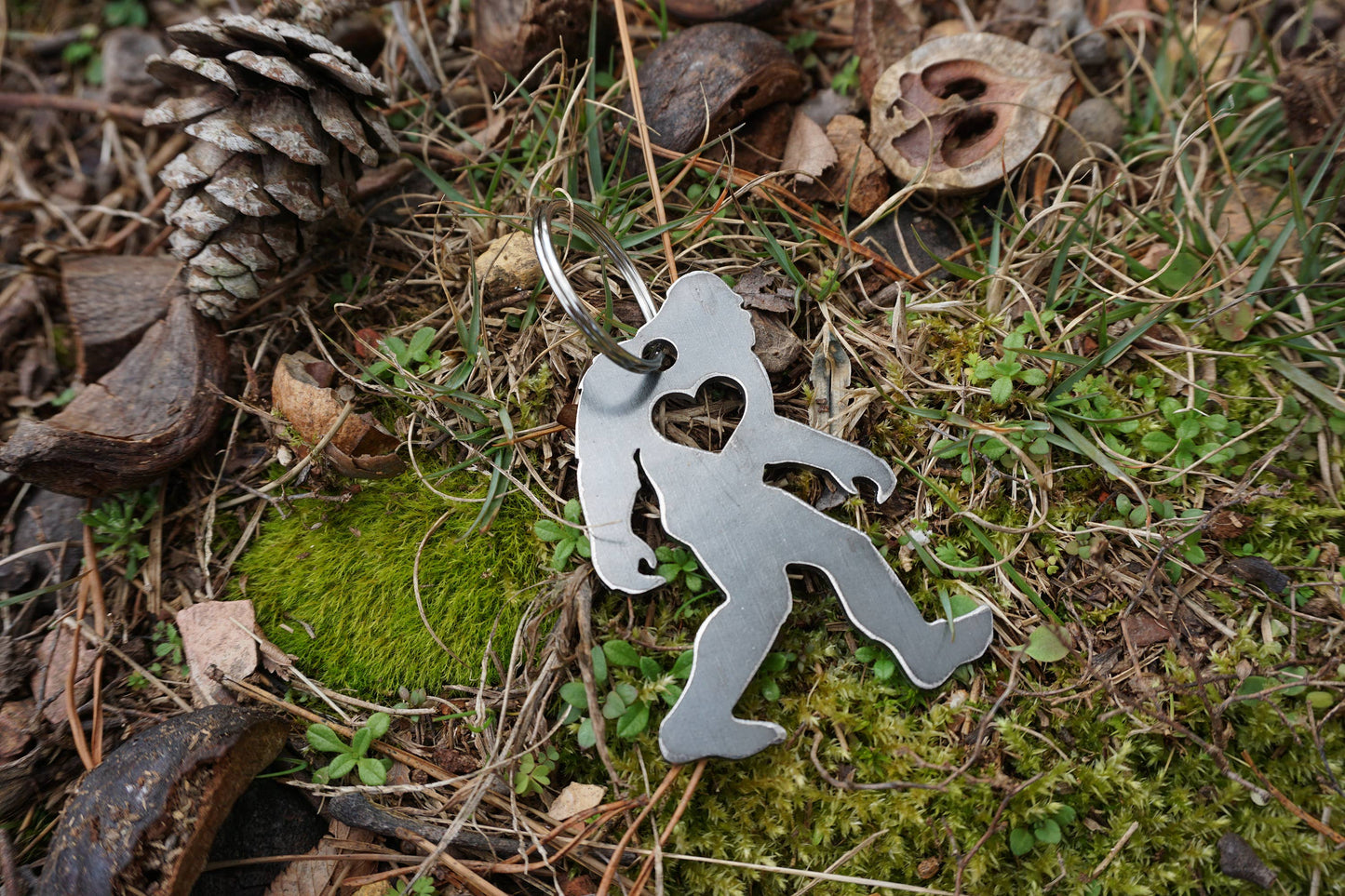 Yeti Bigfoot Key Chain made from Rustic Recycled Steel