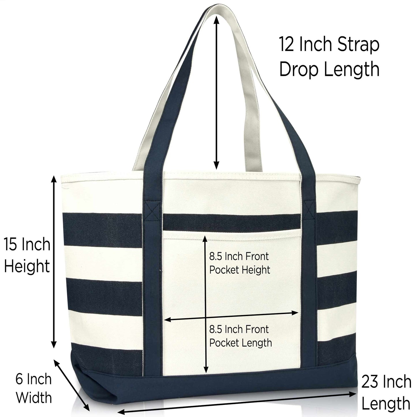 DALIX Anchor With Rope Womens Embroider Striped Cotton Tote
