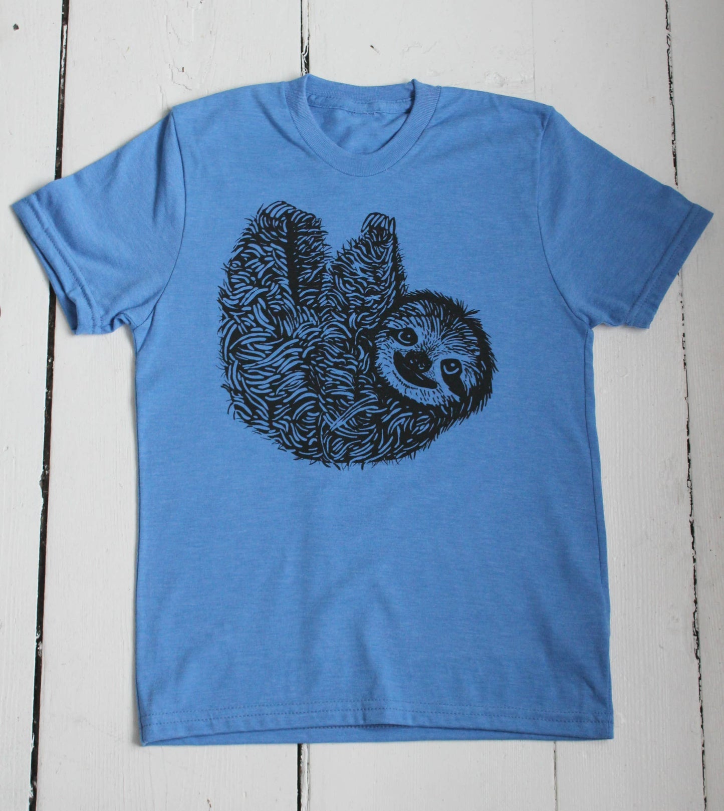 Hearth and Harrow Kid's Organic Sloth T-Shirt in Blue Sloth