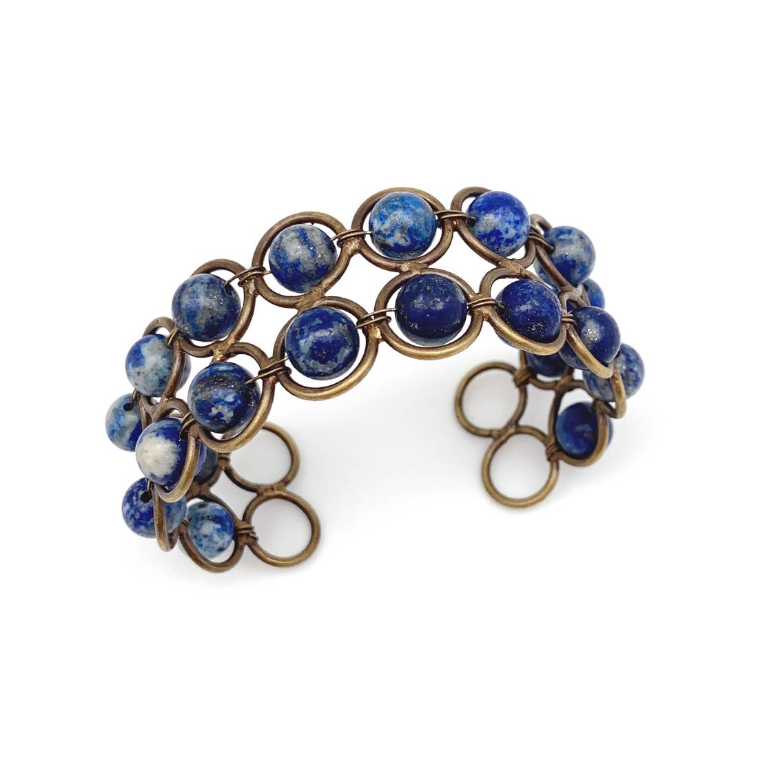 Anju Jewelry Wire-Wrapped Stone Cuff - Antique Brass with Lapis Lazuli