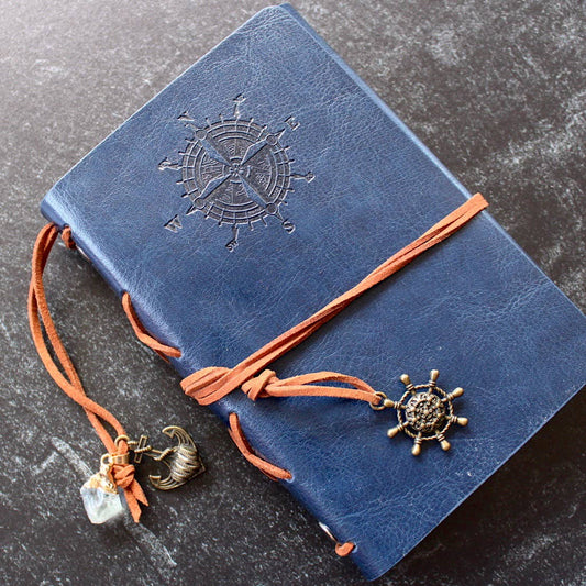 Pebble House - Leather Notebook w/ Crystal Accent - (Crystals and Stones)