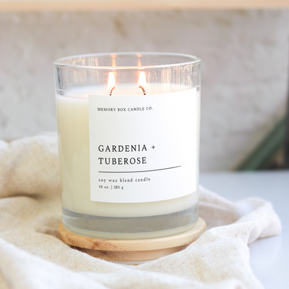 Gardenia + Tuberose - 10 oz. Clear Glass Soy Candle