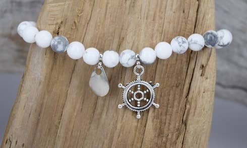 White Bead Shipwheel Bracelet