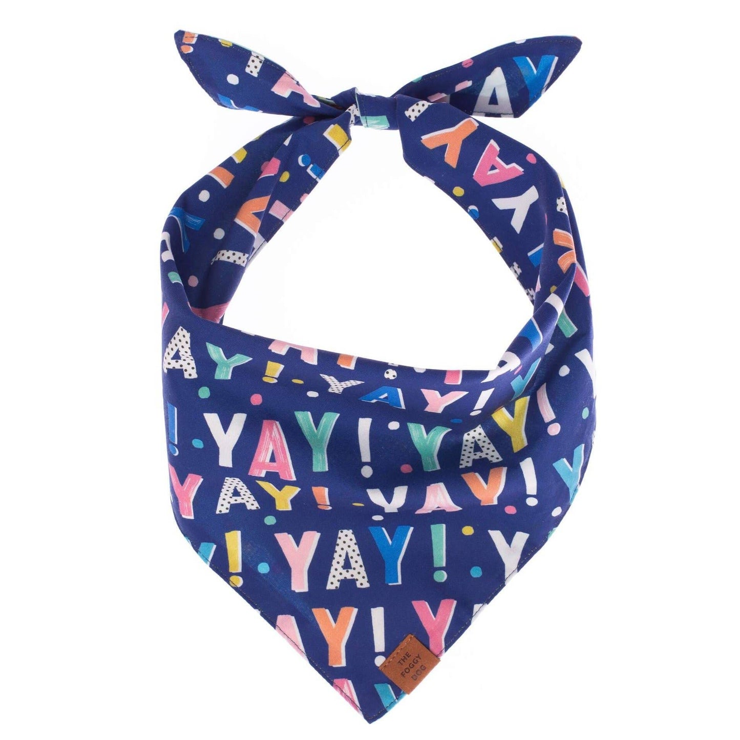 The Foggy Dog Birthday Yay Navy Dog Bandana (Reversible) Large