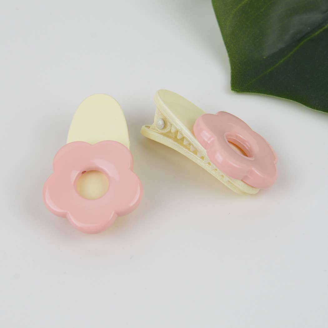 TheDivaSoap 2pcs Cute Girls Macaron Acrylic Hair Clip-Flower White/light pink