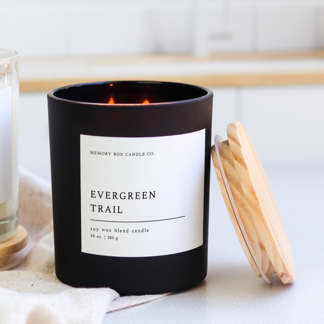 Evergreen Trail - 10 oz. Matte Black Glass Soy Candle
