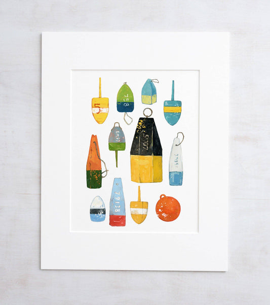 Studio Tuesday Lobster Buoys Watercolor Painting, Colorful Nautical Print